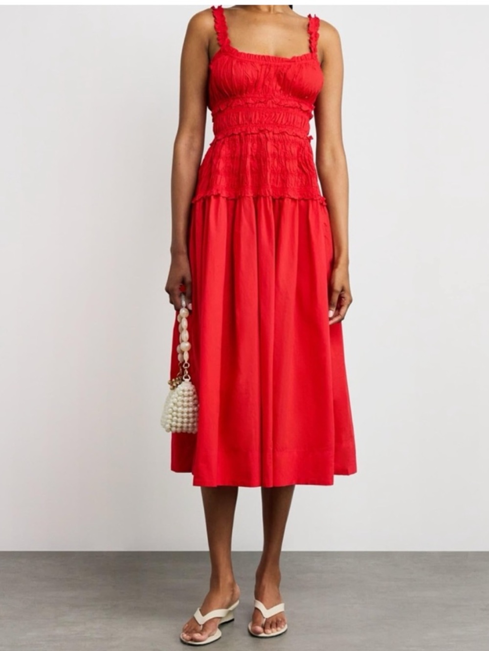 Doen Marianne Dress Red Orange Ruche Dress sz M *AS IS* - Picture 5 of 15